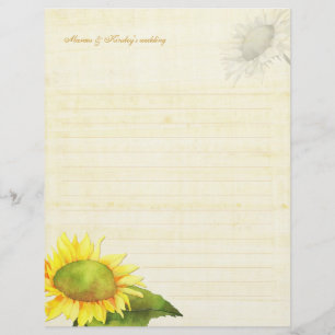 Watercolor Sunflower Wedding Guestbook Lined Paper