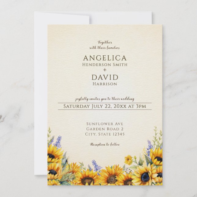 Watercolor Sunflower Wedding Invitation (Front)