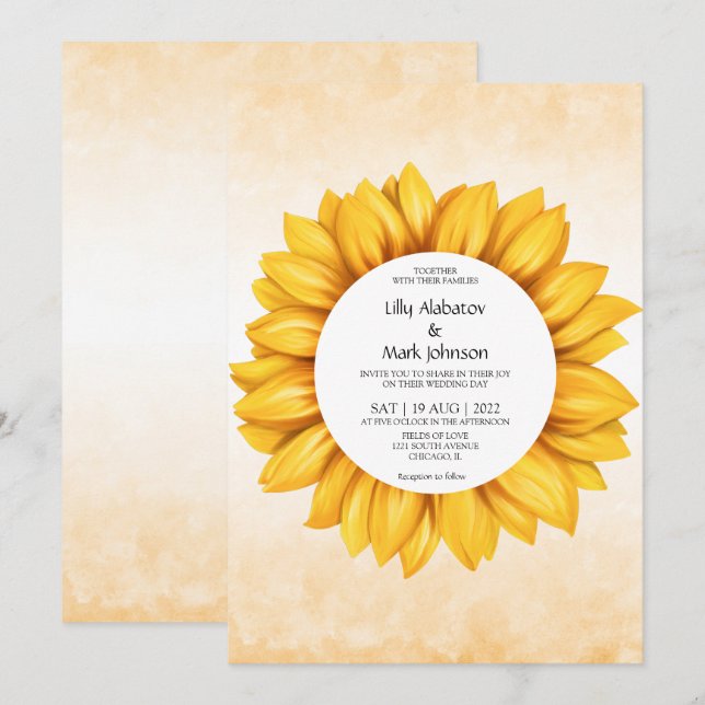 Watercolor Sunflower wedding  invitation (Front/Back)