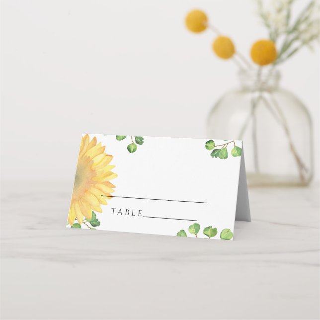 Watercolor sunflower wedding place cards (Front)