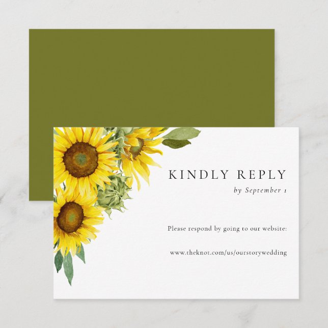 Watercolor Sunflower Wedding RSVP Website Online (Front/Back)