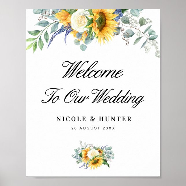 watercolor sunflower wedding welcome sign (Front)