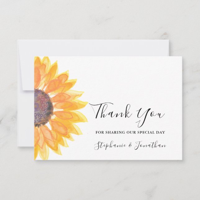 Watercolor Sunflower WeddingThank You Thank You Card (Front)