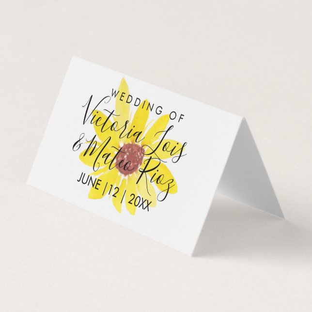 Watercolor Sunflower Wild Floral Yellow Wedding Business Card (Front)