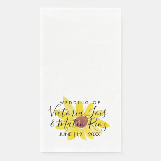 Watercolor Sunflower Wild Floral Yellow Wedding Napkin (Front)