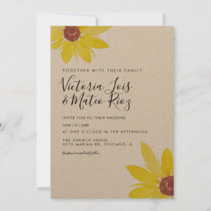 Watercolor Sunflower Wild Flower Rustic Wedding  Invitation