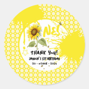 Watercolor Sunflower with Butterflies 1st Birthday Classic Round Sticker