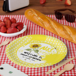 Watercolor Sunflower with Butterflies 1st Birthday Paper Plate