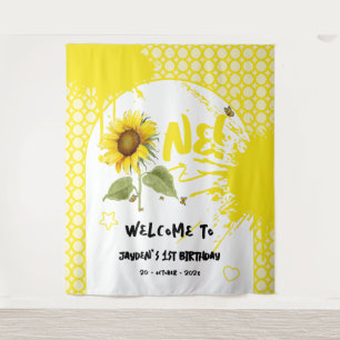 Watercolor Sunflower with Butterflies 1st Birthday Tapestry
