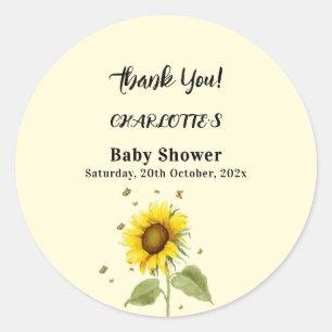 Watercolor Sunflower with Butterflies Baby Shower Classic Round Sticker