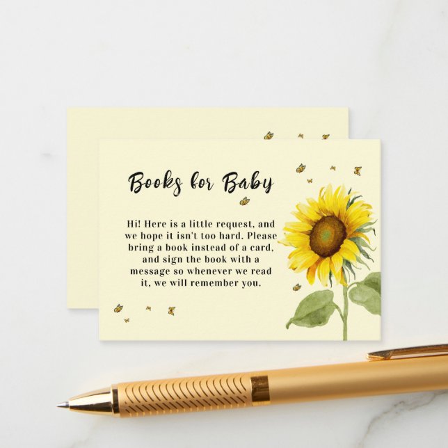 Watercolor Sunflower with Butterflies Baby Shower Enclosure Card (Front/Back In Situ)