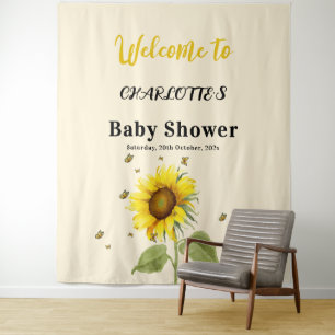 Watercolor Sunflower with Butterflies Baby Shower Tapestry