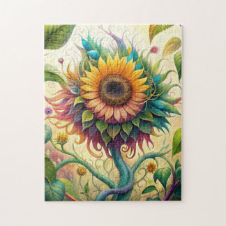 Watercolor Sunflower With Vines Puzzle #2