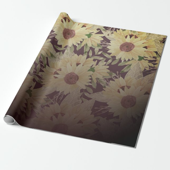 Watercolor Sunflower Wrapping Paper (Unrolled)
