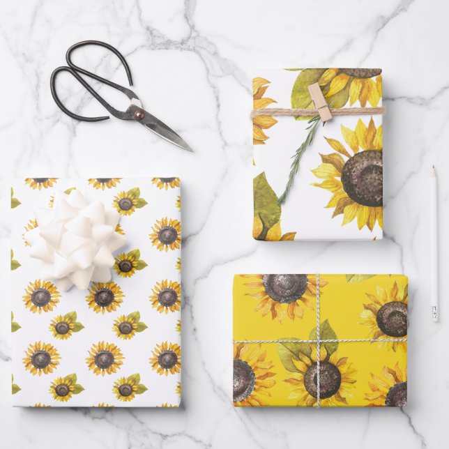 Watercolor Sunflower Wrapping Paper Sheet (Front)