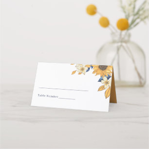 Watercolor Sunflower Yellow and Blue Wedding Place Card