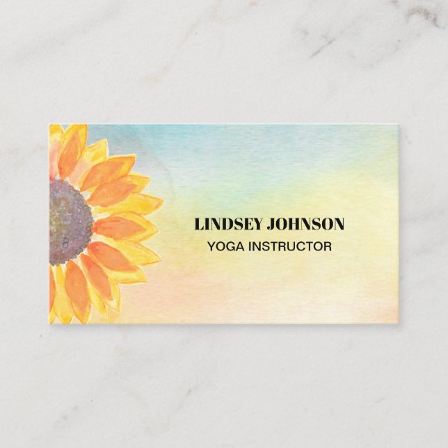 Watercolor Sunflower Yoga Instructor Business Card (Front)