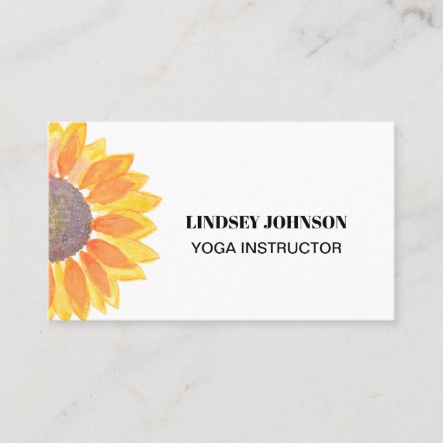 Watercolor Sunflower Yoga Instructor Business Card (Front)