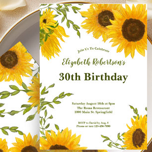 Watercolor Sunflowers 30th Birthday Invitation