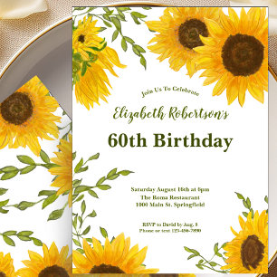 Watercolor Sunflowers 60th Birthday Invitation