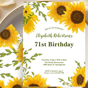 Watercolor Sunflowers 71st Birthday Invitation