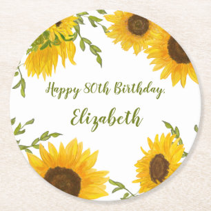 Watercolor Sunflowers 80th Birthday Coaster