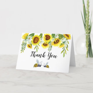 Watercolor Sunflowers and Bees Thank You Card