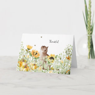 Watercolor Sunflowers and Cat Thanksgiving    Card