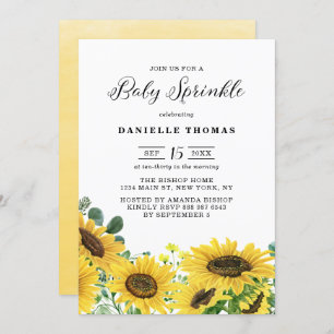 Watercolor Sunflowers and Eucalyptus Baby Sprinkle Invitation