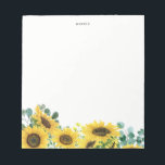 Watercolor Sunflowers and Eucalyptus Garden Custom Notepad<br><div class="desc">Make a great first impression or brighten up your office with this floral notepads. It features watercolor illustrations of sunflowers and eucalyptus leaves. Personalise by adding your name,  monogram or a short phrase. This will be a perfect feminine accent for your office.</div>