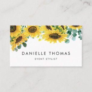 Watercolor Sunflowers and Eucalyptus Leaves Business Card