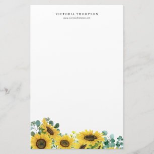 Watercolor Sunflowers and Eucalyptus Personalised Stationery