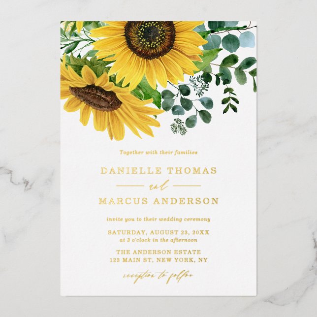 Watercolor Sunflowers and Eucalyptus Wedding (Front)