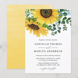 Watercolor Sunflowers and Eucalyptus Wedding Invitation