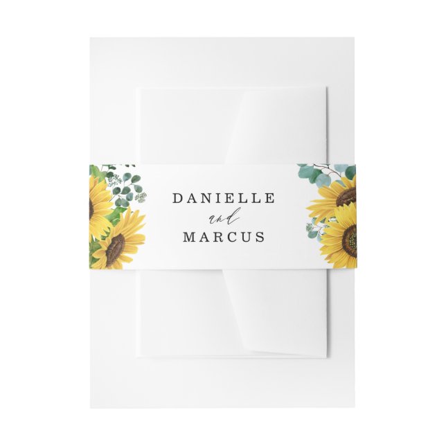 Watercolor Sunflowers and Eucalyptus Wedding Invitation Belly Band (Front Example)