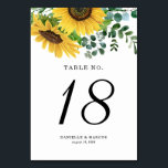 Watercolor Sunflowers and Eucalyptus Wedding Table Number<br><div class="desc">Complete your event's tablescape with this floral table numbers. It features watercolor illustrations of sunflowers and eucalyptus leaves. Personalize by adding number,  names,  event and date. This sunflowers table numbers will be perfect for summer or fall weddings,  baby showers,  bridal showers,  birthdays and so much more.</div>