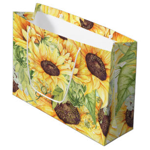 Watercolor Sunflowers and Greenery LARGE Gift Bags