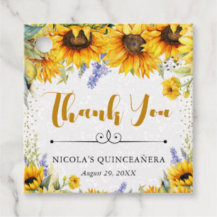 Watercolor Sunflowers and Lupins Quinceanera Favour Tags