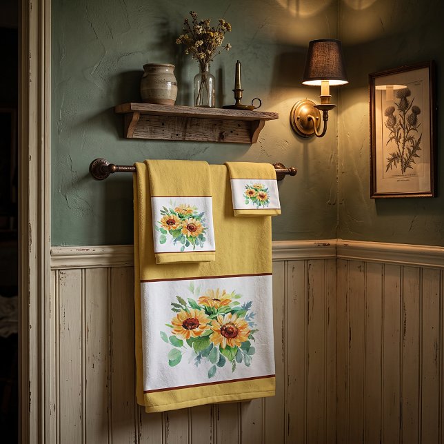 Watercolor sunflowers bath towel set (Creator Uploaded)