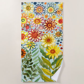 watercolor sunflowers beach towel