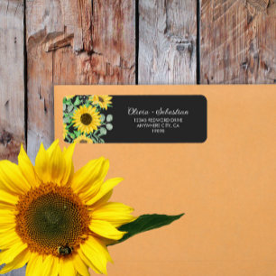 Watercolor Sunflowers   Black Return Address Label