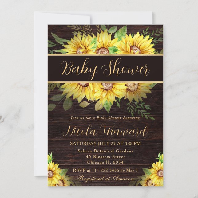 Watercolor Sunflowers Border Frame Baby Shower Invitation (Front)
