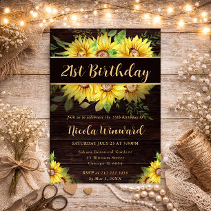 Watercolor Sunflowers Border Frame Birthday Invitation
