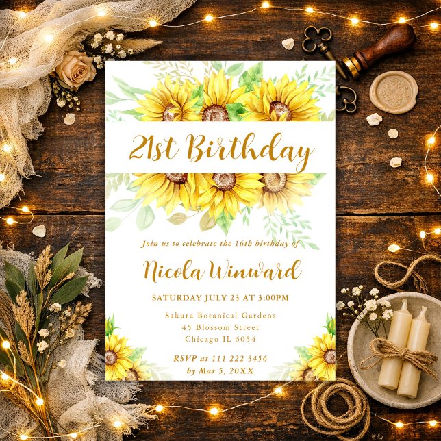 Watercolor Sunflowers Border Frame Birthday Invitation (Creator Uploaded)