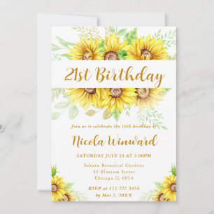 Watercolor Sunflowers Border Frame Birthday Invitation