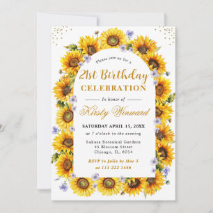 Watercolor Sunflowers Border Frame  Birthday Invitation