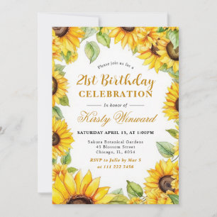 Watercolor Sunflowers Border Frame  Birthday Invitation