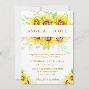Watercolor Sunflowers Border Frame Wedding Invitation