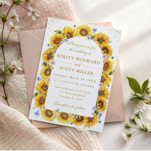 Watercolor Sunflowers Border Frame Wedding Invitation