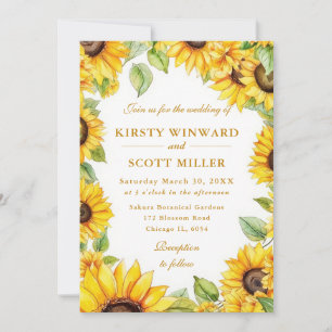 Watercolor Sunflowers Border Frame Wedding Invitation